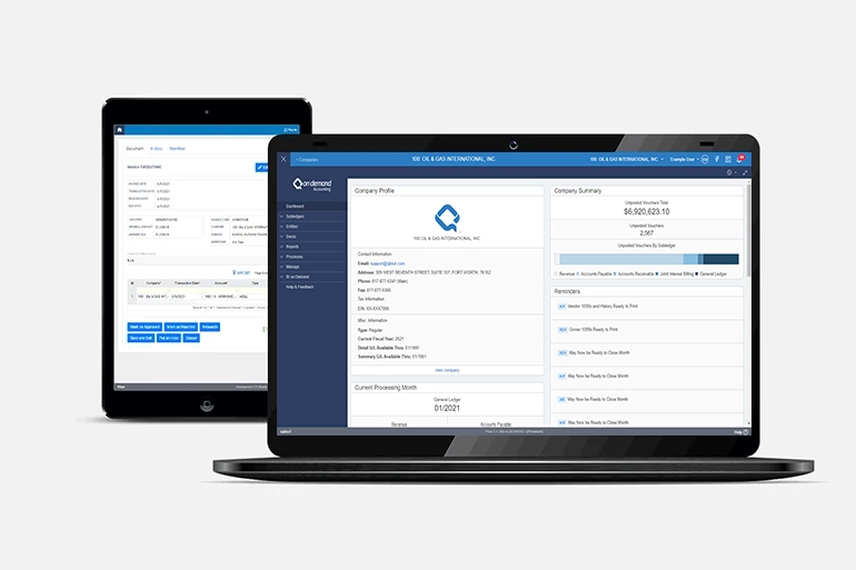 oil and gas accounting software screenshot on ipad and laptop - quorum software